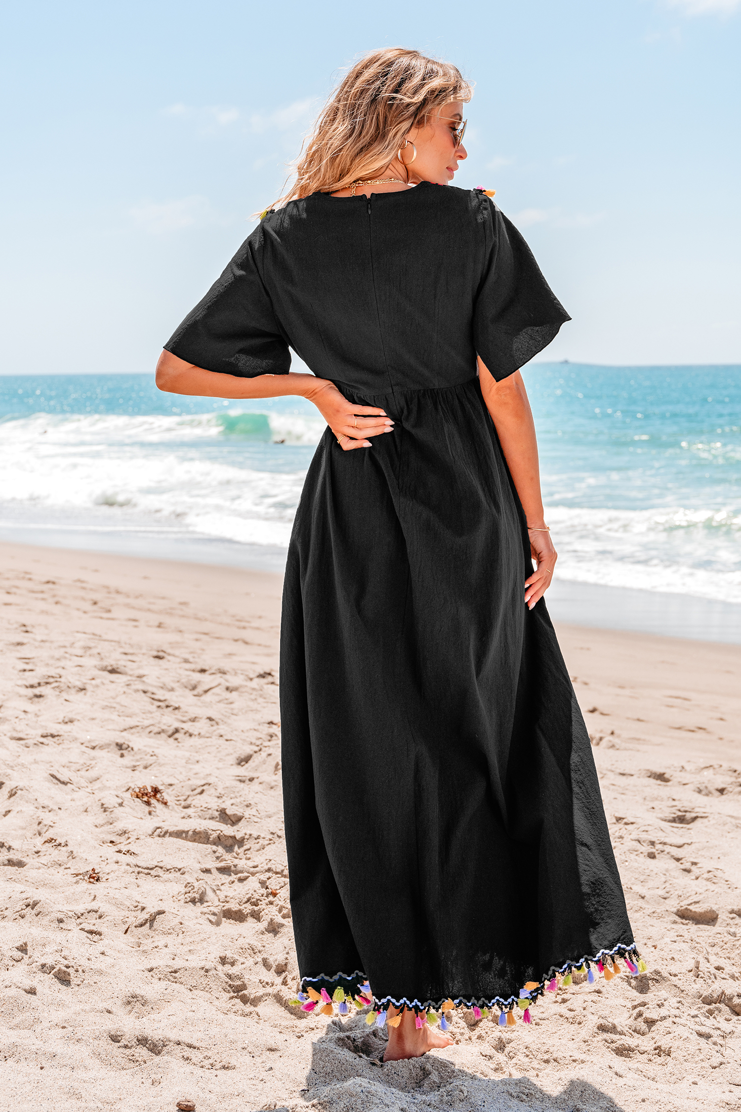 Robe maxi en pur coton et crochet à carré coloré