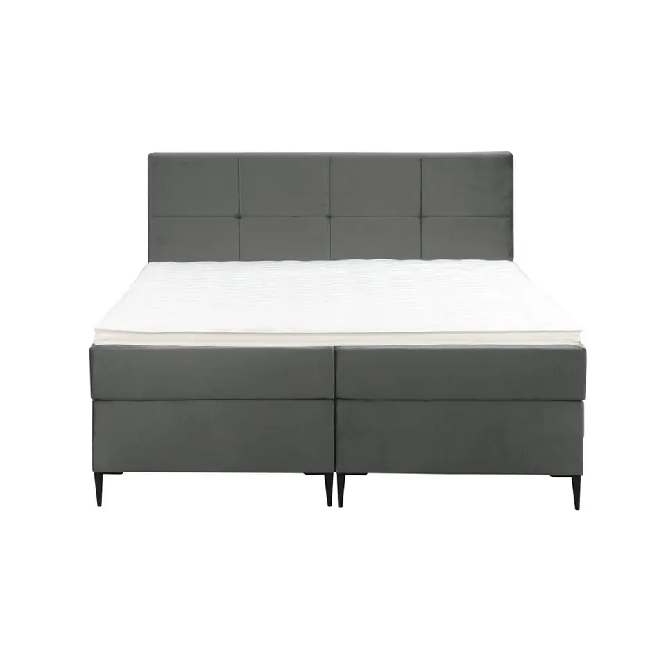Boxspring Liv geblokt - grijs - 160x200 cm - slanke poot
