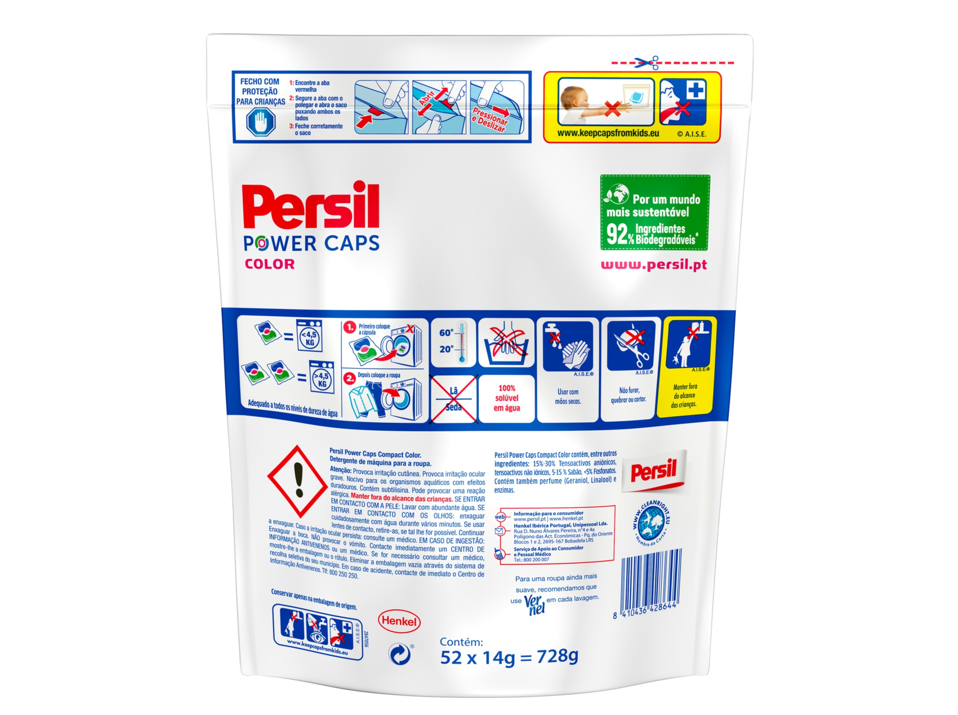 DETERGENTE ROUPA MÁQUINA CÁPSULAS PERSIL COLOR 52DOSES