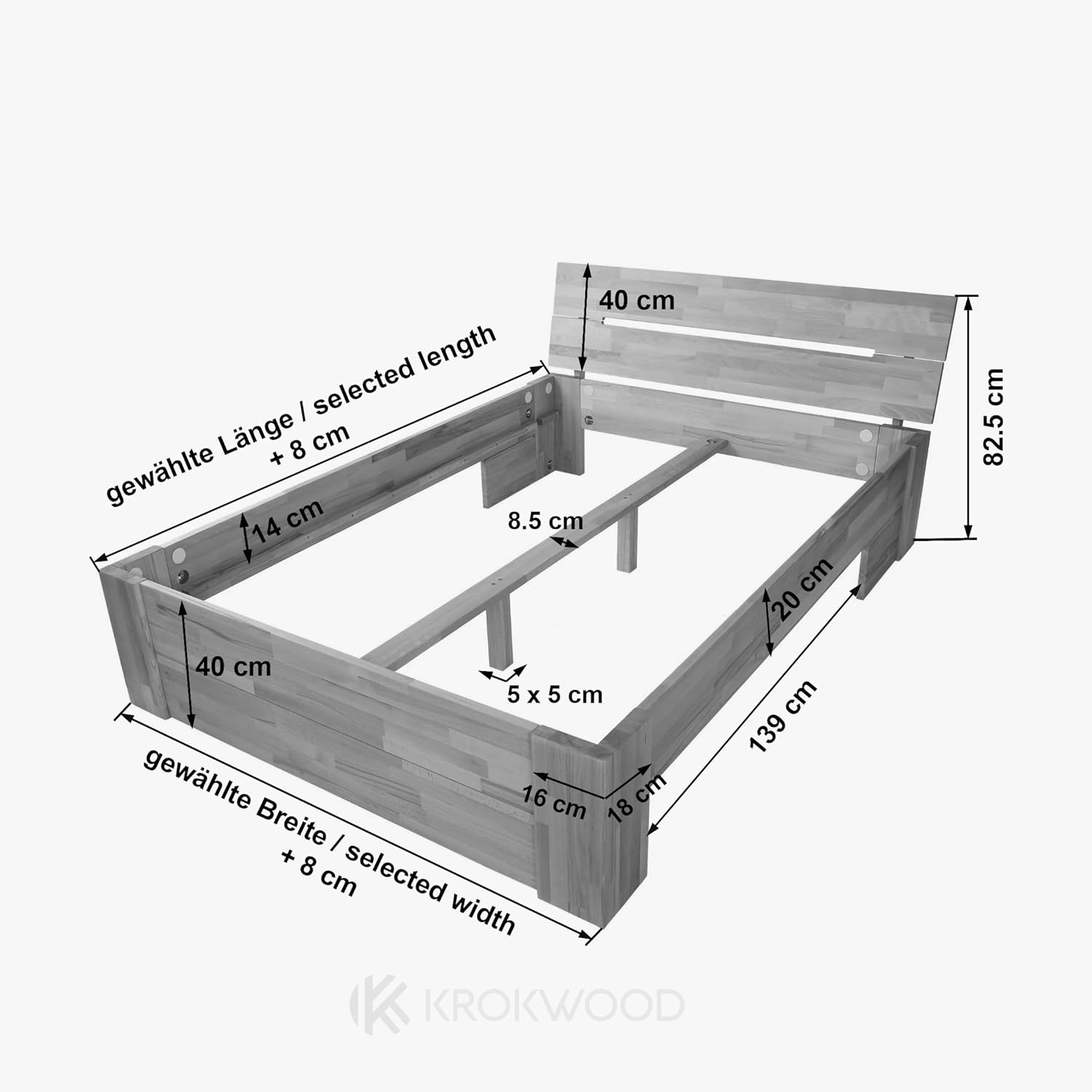 Krok Wood Massivholzbett ELSA in Buche (180 x 200 cm)