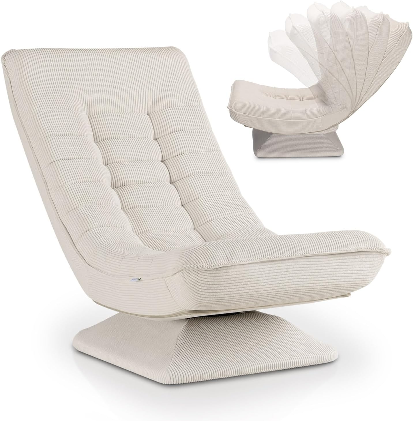 Juskys Relaxsessel Korsika - Ergonomisch & 360° drehbar, klappbar mit 5-lagiger Polsterung - Gemütlicher Cord Sessel für Wohnzimmer - Beige