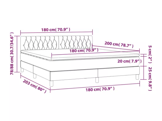 Sommier tapissier matelas et LED Bleu foncé 180x200 cm Velours