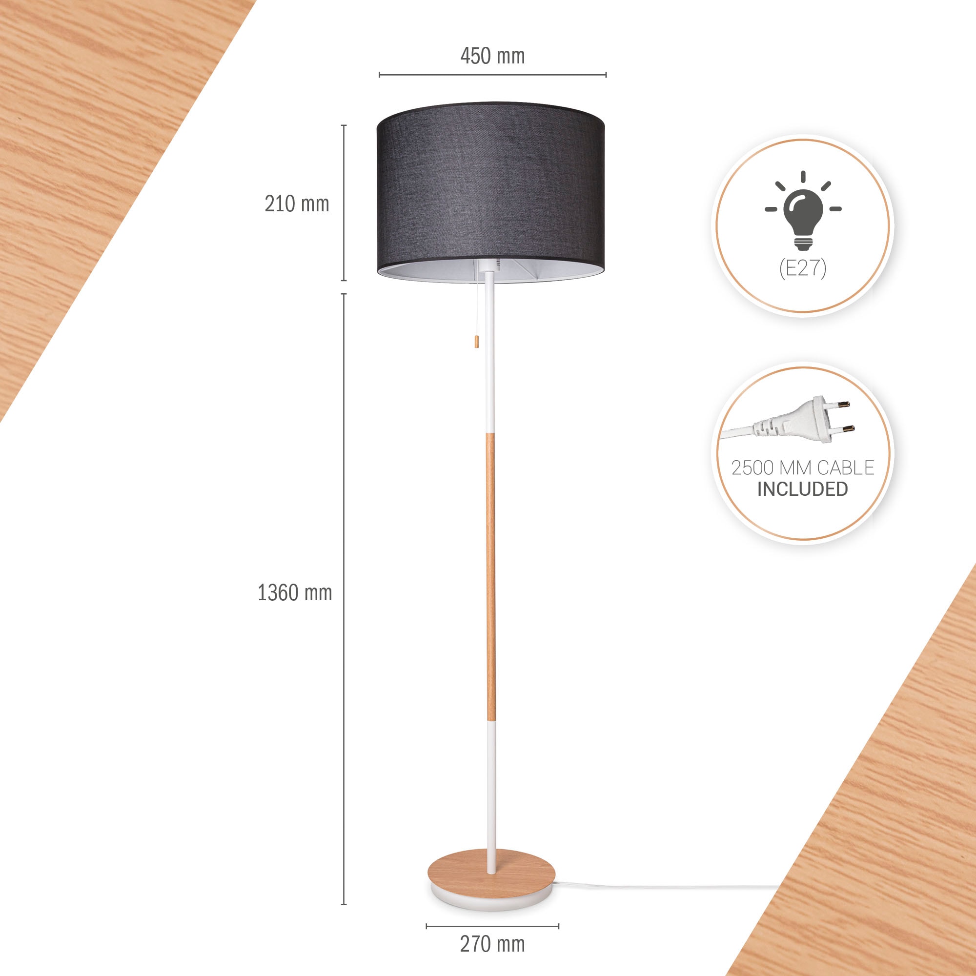 Paco Home Stehlampe »EK CA UNI COLOR« E27 Stoffschirm Wohnzimmer Skandi Standleuchte E27 Einfarbig Stofflampe