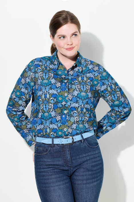 Cordbluse, floraler Druck, Hemdkragen, Langarm