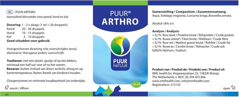 Puur Natuur - Arthro - Aanvullende Diervoeding - 50 ml