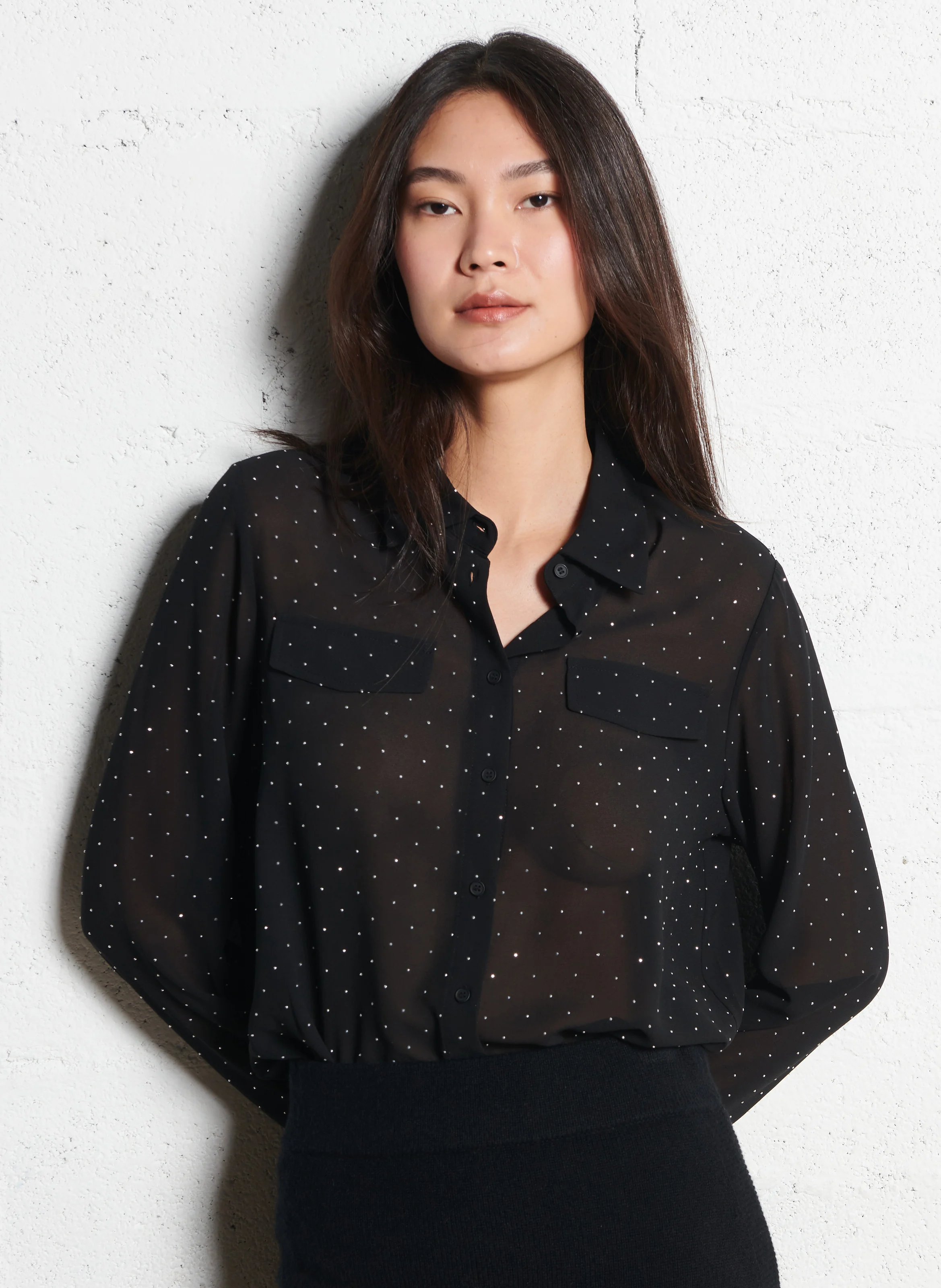 BACH - Chemise droite à strass | Noir