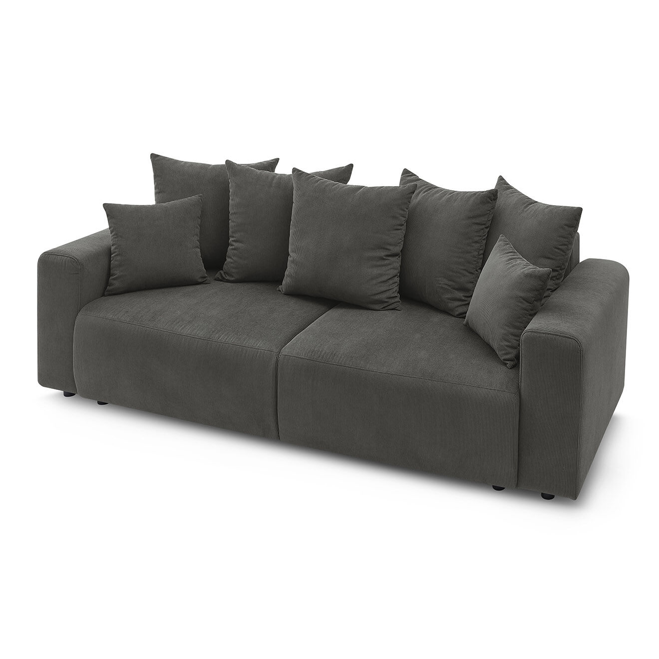Bobochic Canapé droit fixe 3 places envy velours côtelé gris foncé - 240x100x95 cm
