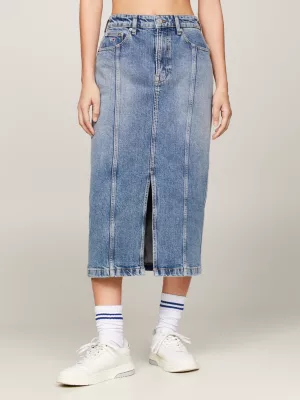 Saia midi jeans Claire de cintura alta
