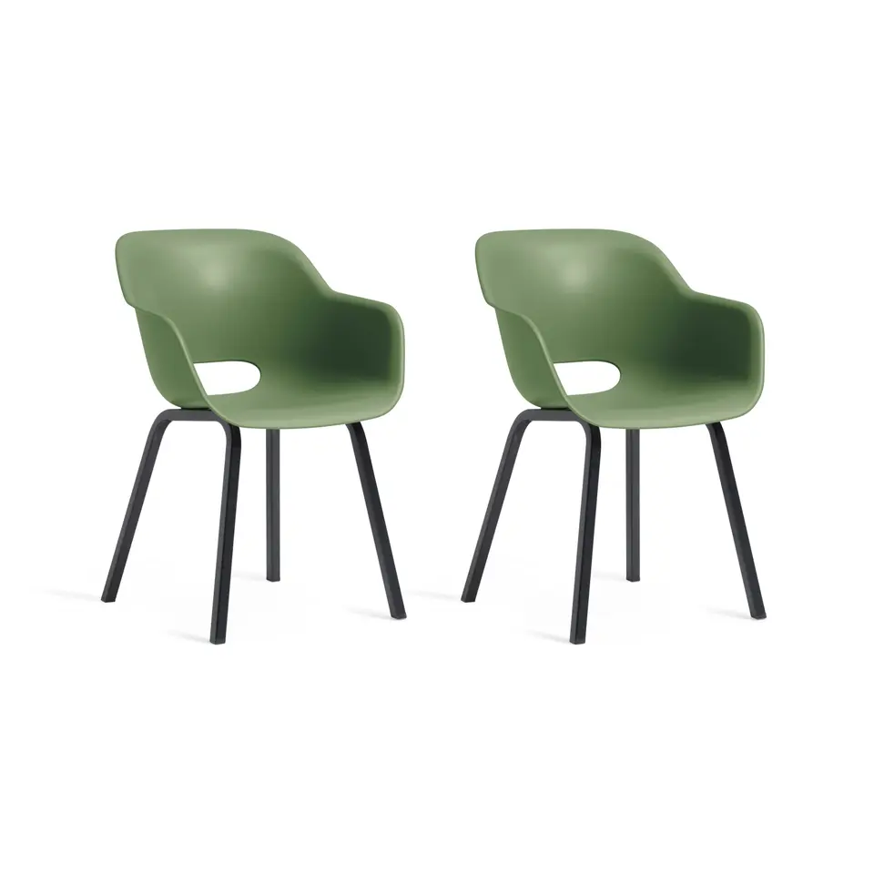 Keter Noa Tuinstoel - 2 stuks - 55x56.5x80cm - metalen onderstel - Olijfgroen