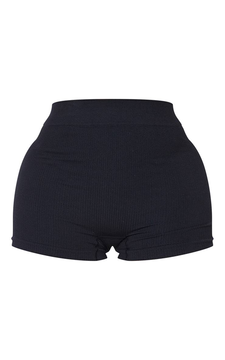 Noir Short Côtelé Contour Sculptant Ensemble Coordonné