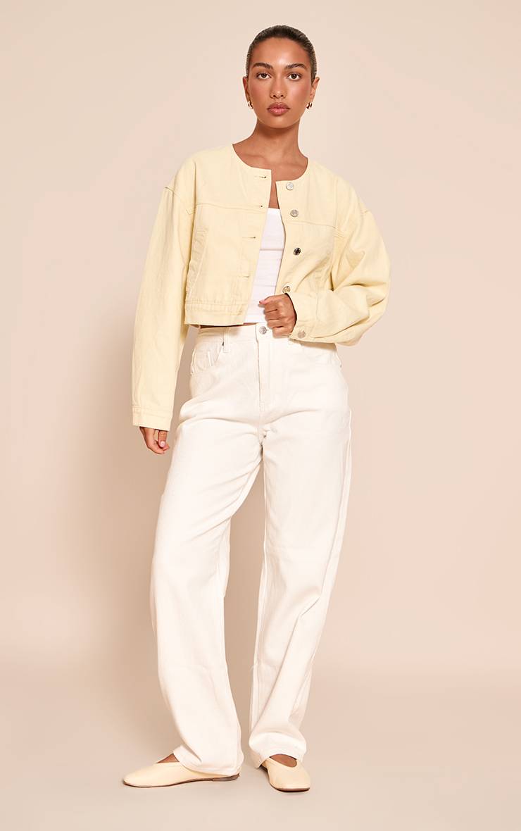 Pale Yellow Veste En Jean Courte Sans Col