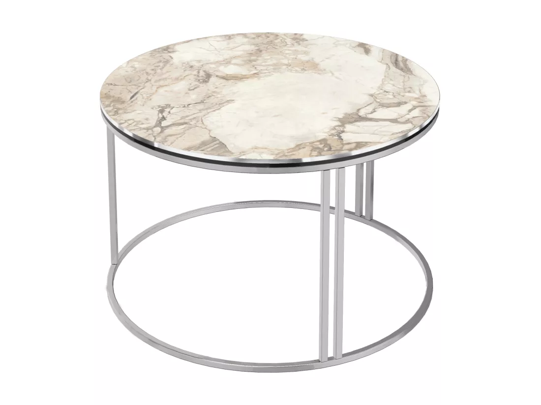 Table basse Aulum ronde 50 x 70 cm marbre blanc argent [en.casa]