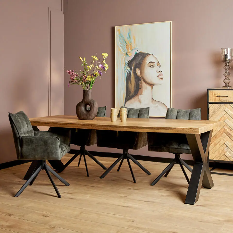 Eettafel Rechthoek Mangohout - X-Poot - 220x100x76cm - Denver