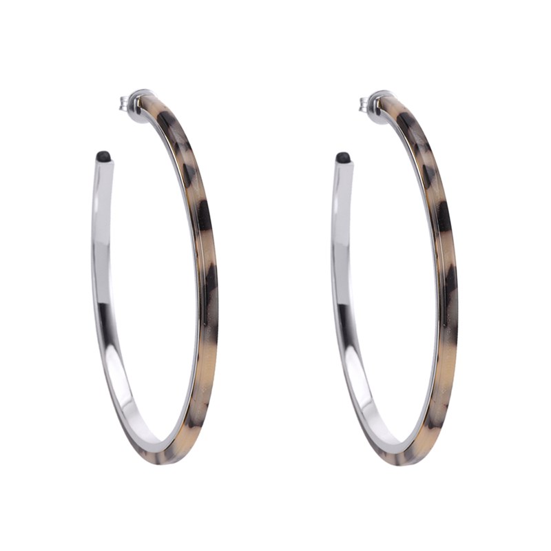 Boucles d'oreilles créoles grand modèle en argent rhodié et acétate grise