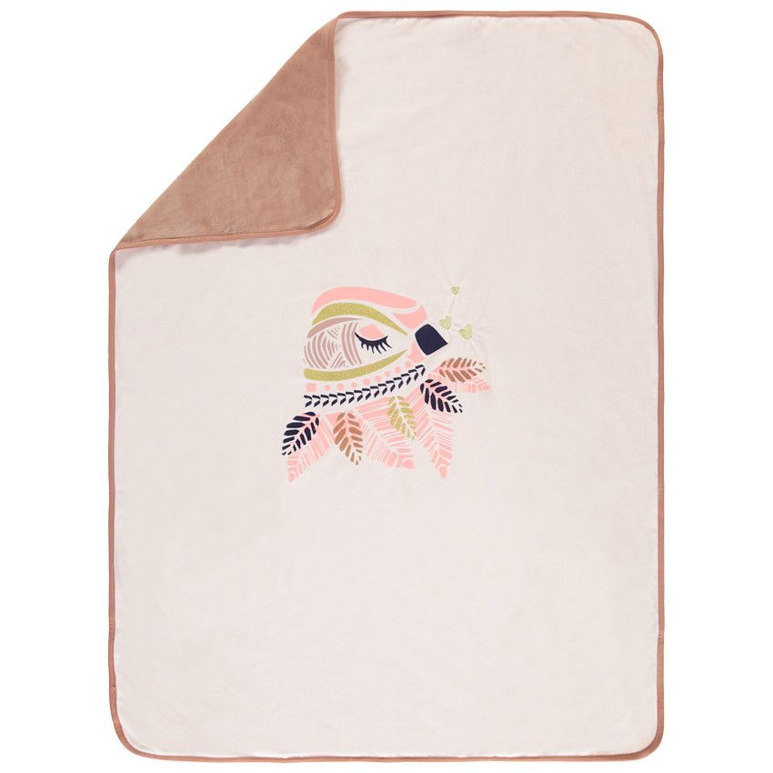 Couverture à motif oiseau pailleté - Ecru