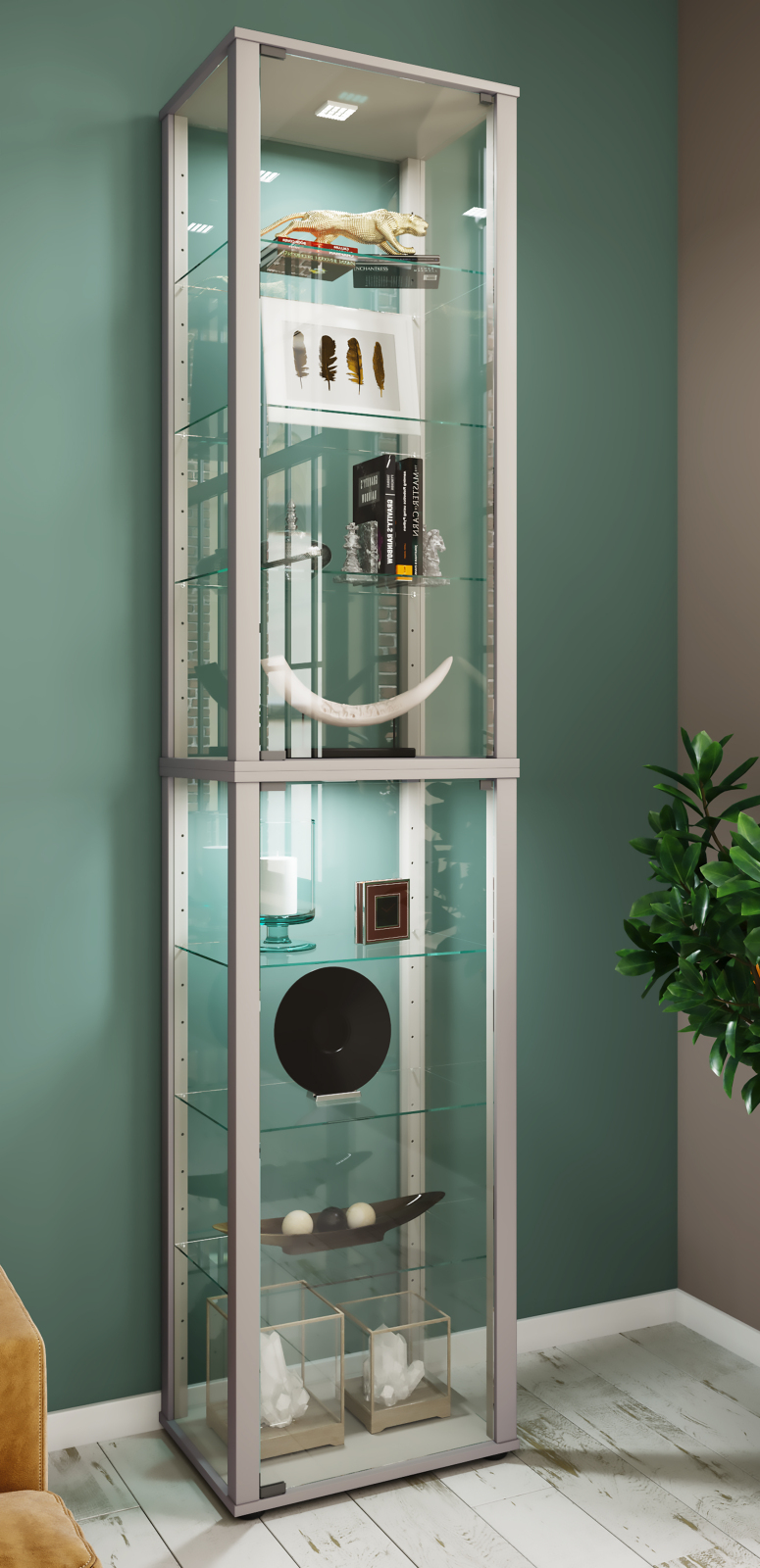 Vitrine KAVISA XL - silber - 227 cm hoch