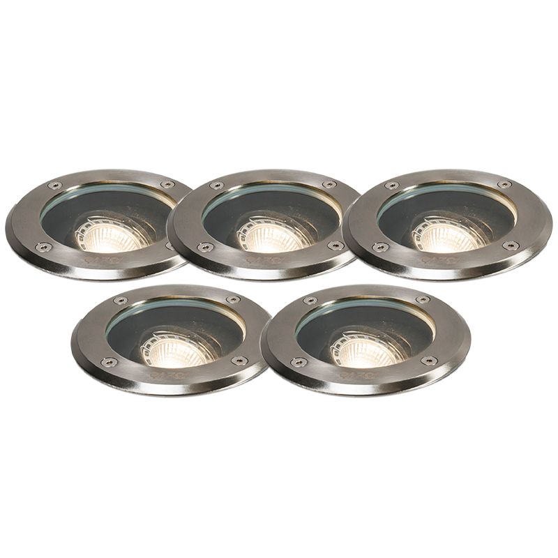 Set van 5 buiten grondspots RVS IP65 - Delux