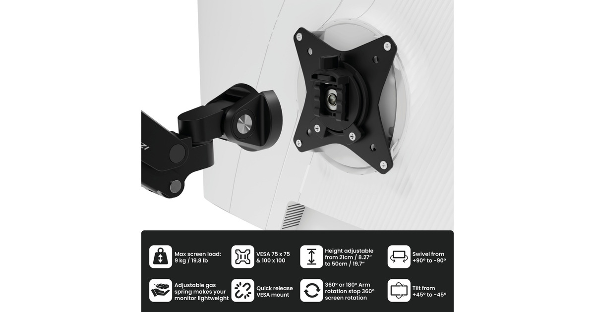 ArozziAlzare Neo - Gas Spring Monitor Arm - Black monitorarm  (Zwart)