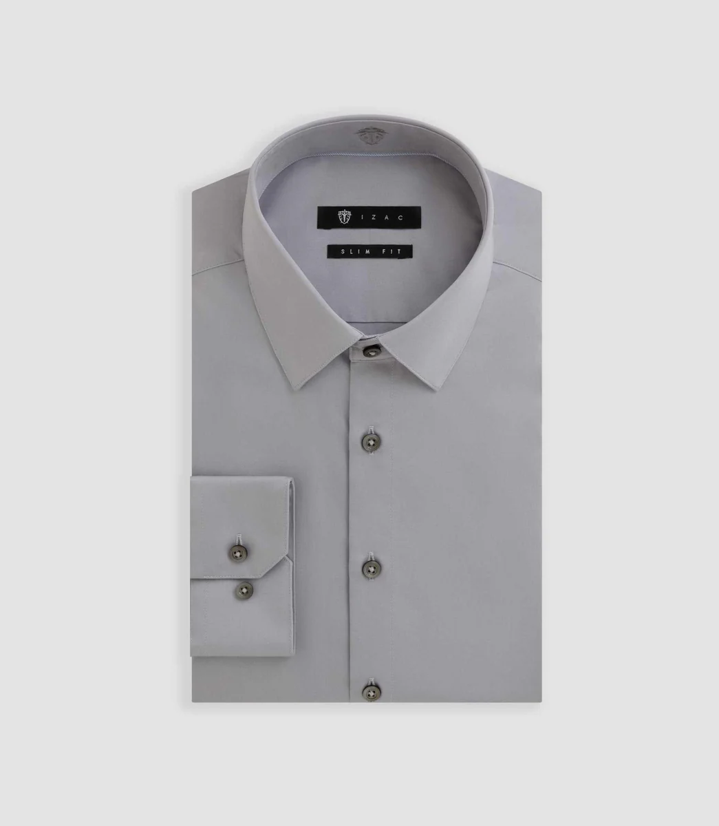 Chemise satin slim gris-clair 