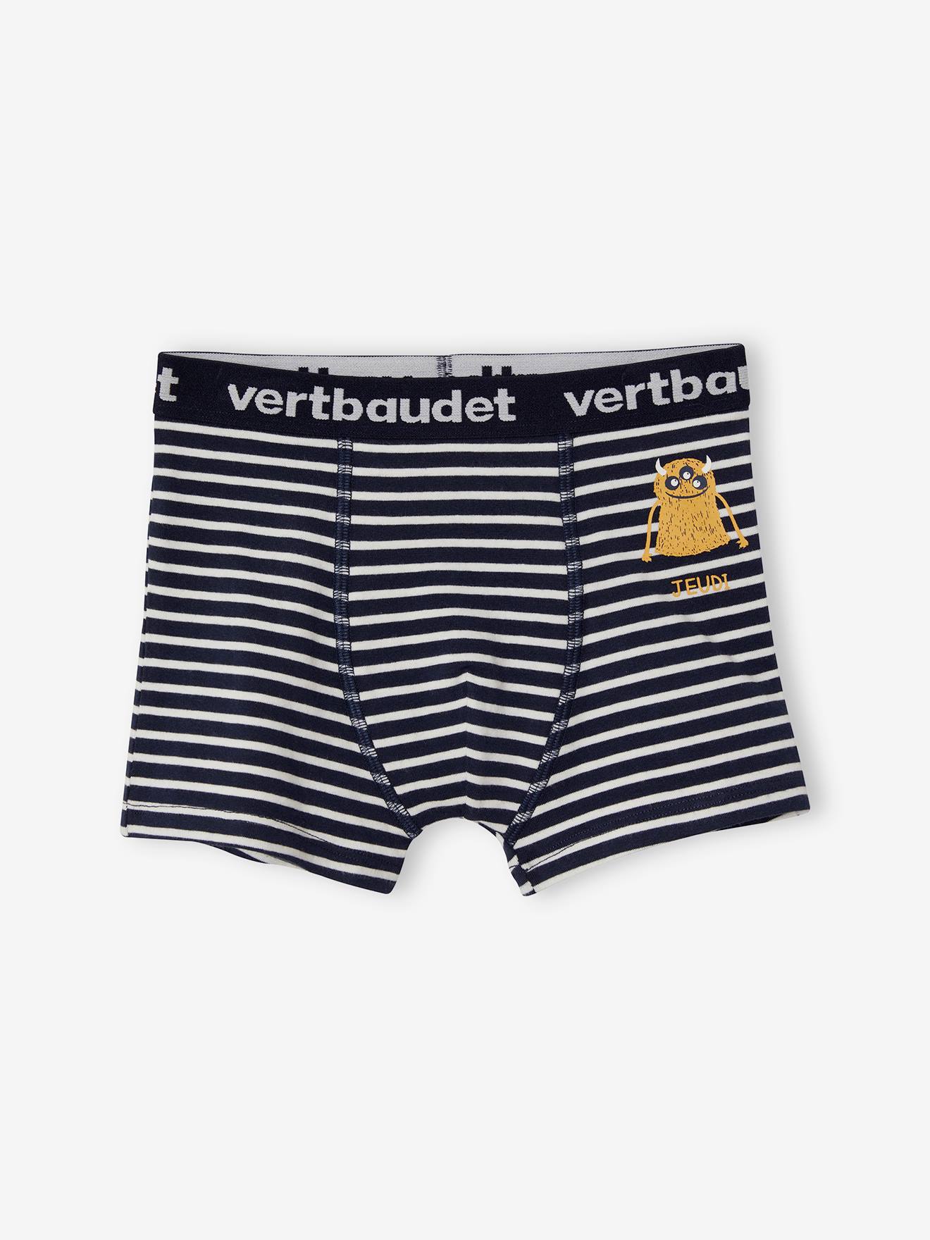 Pacote com 7 cuecas boxer elásticas Monsters Oeko-Tex® para meninos, estampa branca clara.