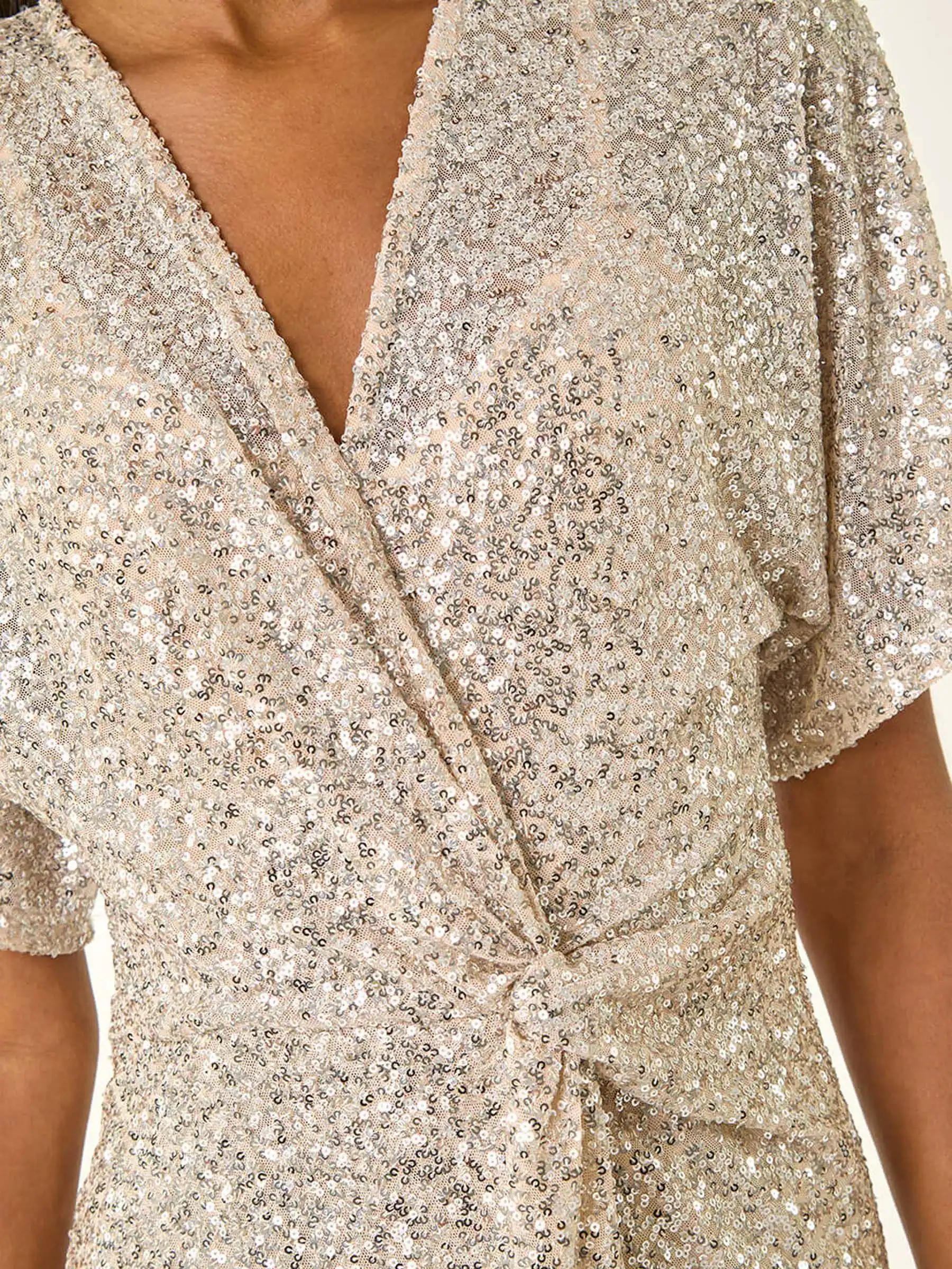 Metallic - Roman Sequin Twist Front Stretch Dress