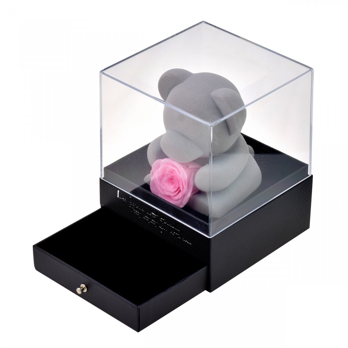 Coffret à bijoux ourson et rose éternelle rose