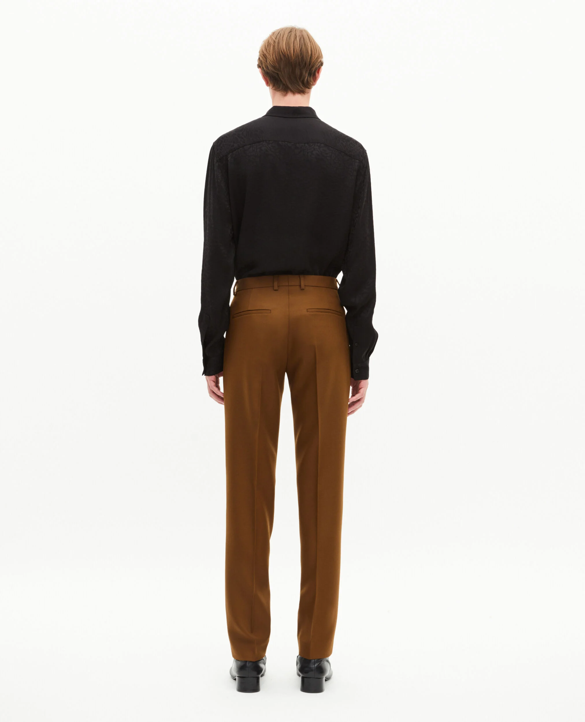 Pantalon de costume droit en laine marron