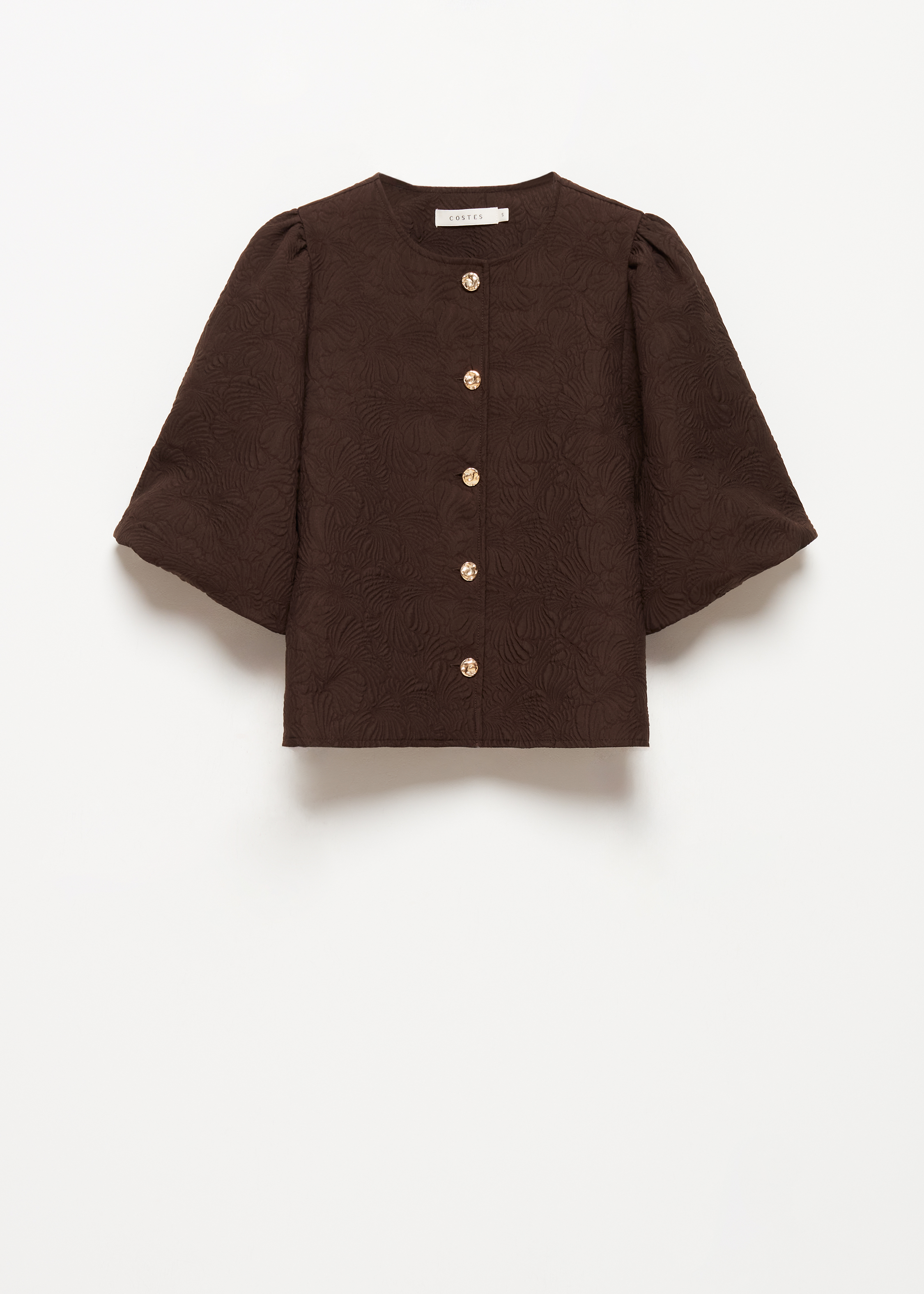 Jacquard blouse met pofmouwen