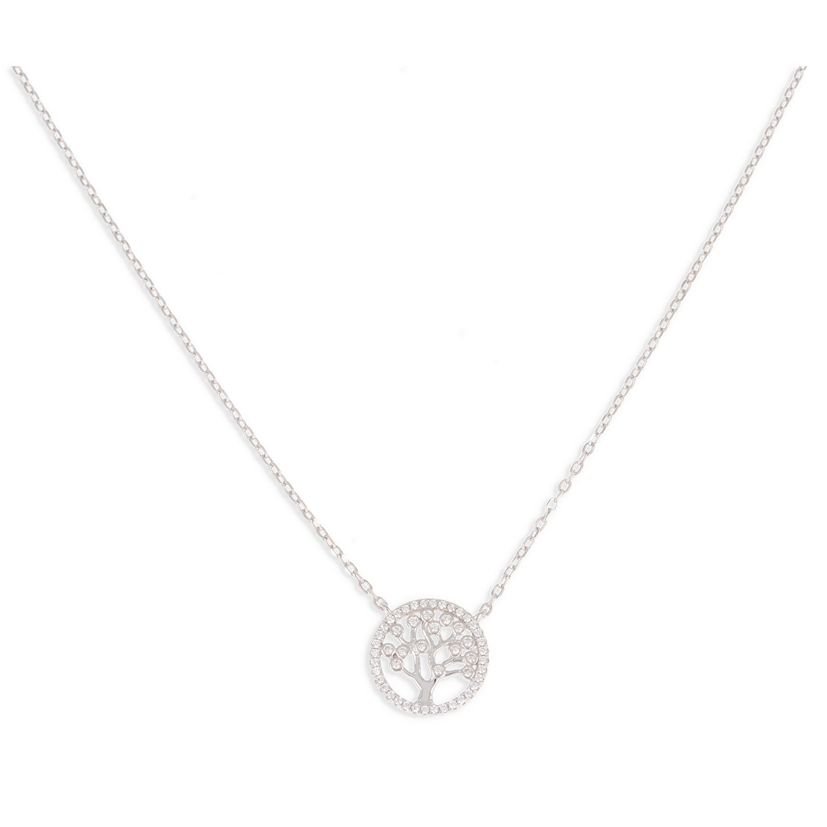 Collier argent rhodié arbre de vie avec cubic zirconia  40cm + 5cm