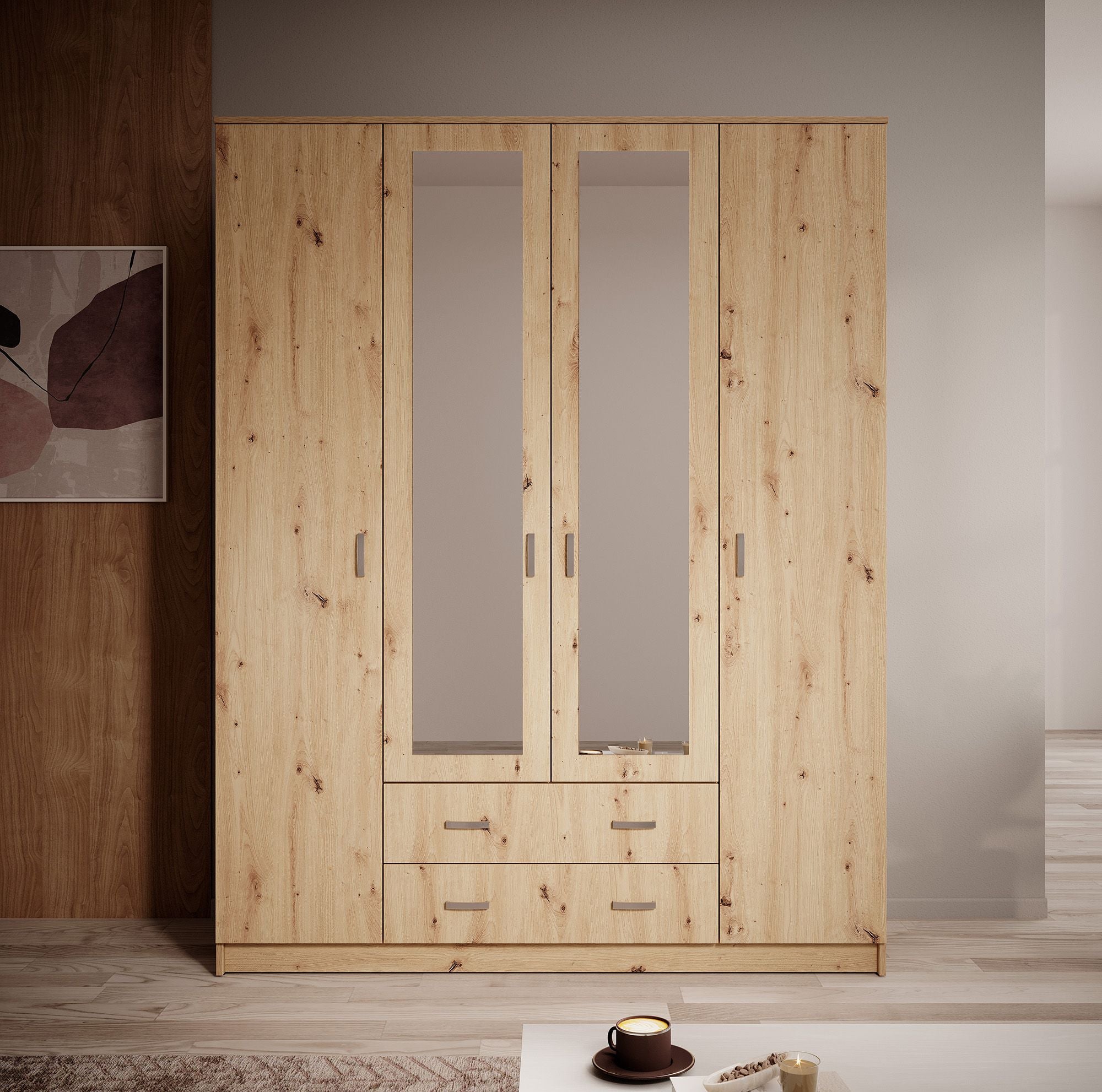 Hinto - Kledingkast 4-deurs - Eiken - 160x52x205 cm