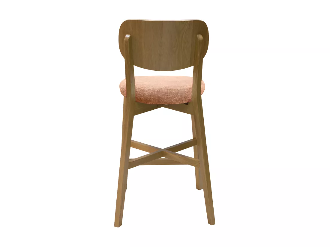 Tabourets de bar en bois clair chêne et tissu effet velours terracotta H65 cm (lot de 2) LUCIA