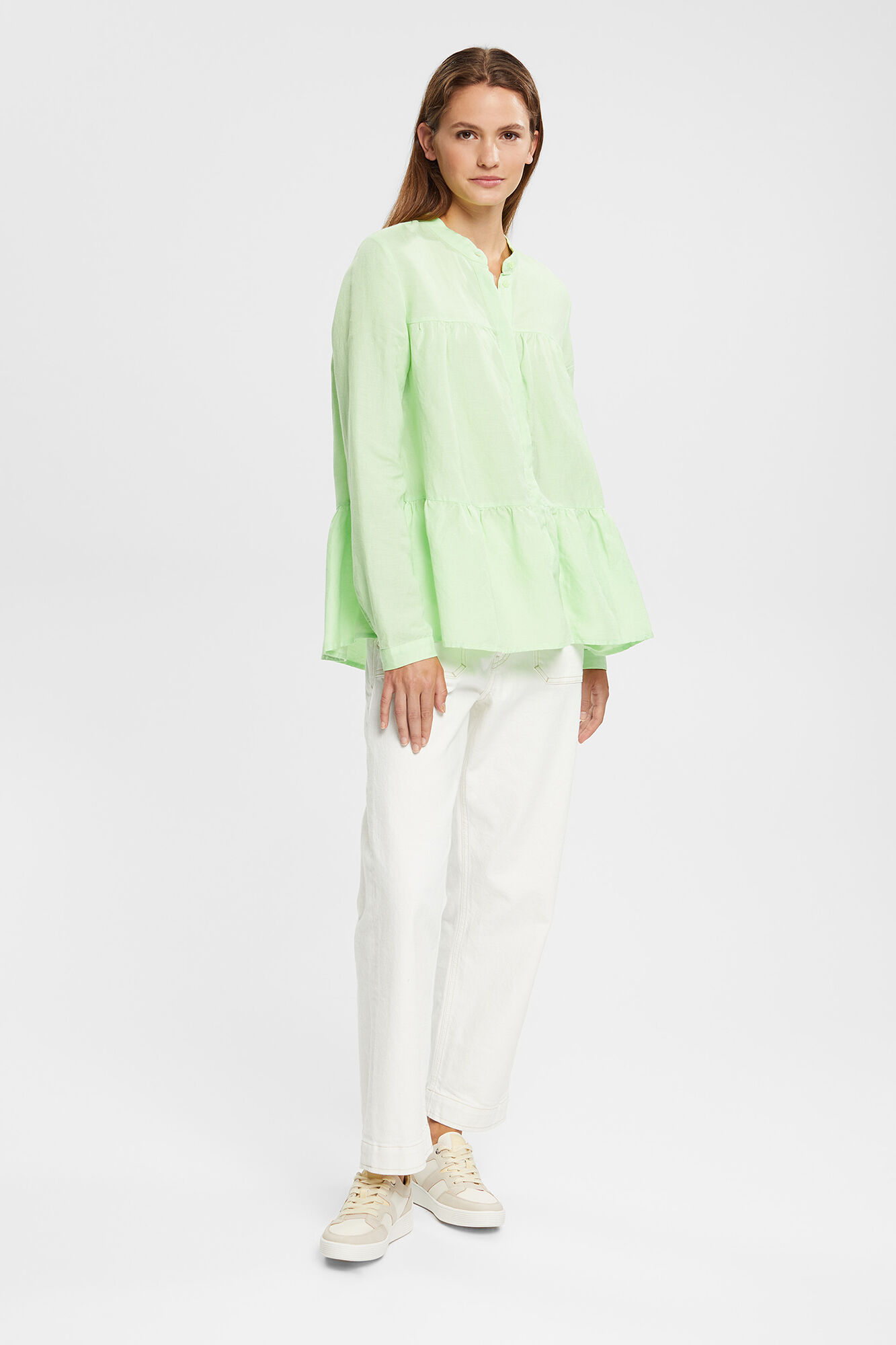 Blusa de linho com painéis e modelagem solta - Verde
