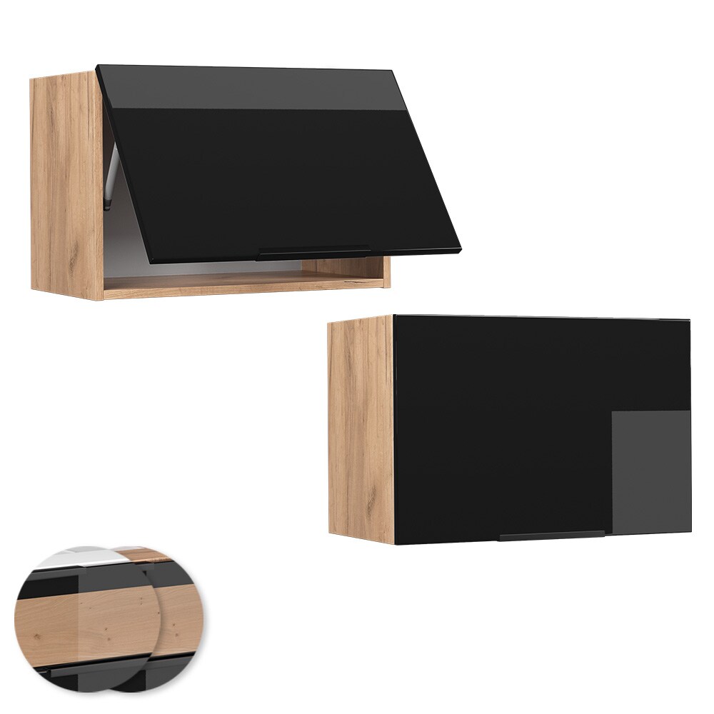 Vicco Hängeschrank Küchenschrank Küchenmöbel Fame-Line Eiche Schwarz 60 cm flach modern Hochglanz