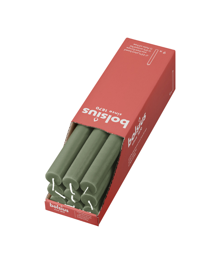 Bolsius Rustieke Tafelkaars 270/23 Fresh Olive (9 stuks)