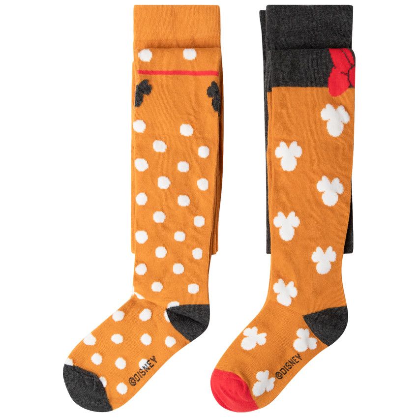 Lot de 2 collants épais à pois et motif Minnie Disney - Jaune