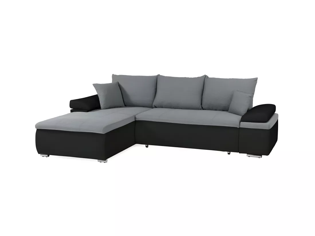 Canapé d'angle réversible convertible 3 places+Coffre - Simili noir et gris - CELINA