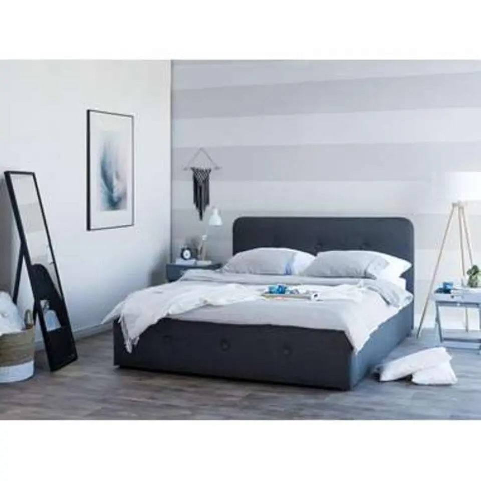 RENNES - Bed met opbergruimte - Donkergrijs - 140x200 cm - Polyester