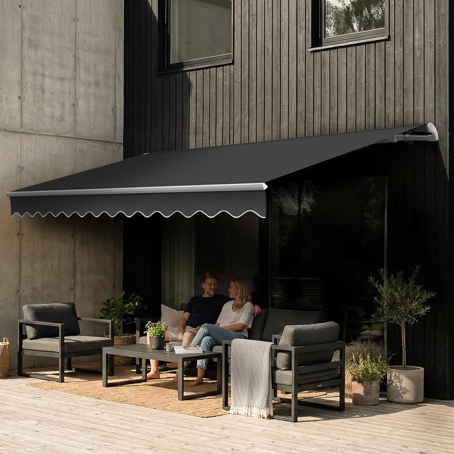 Eclipse Gelenkarmmarkise Economy 3x2,5m mit Handkurbel Markise Sonnenschutz Balkon Terrassenüberdachung Markisenstoff 280g/m² Polyester (PE) inklusive UV-Schutzfaktor 50+, Markisentuchfarbe: Grau