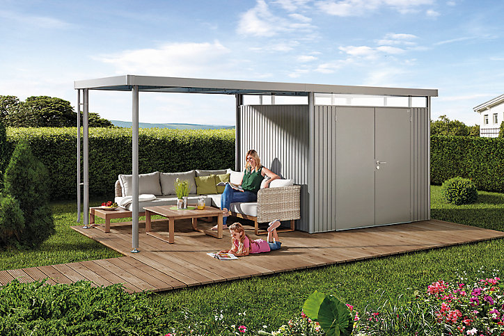 Auvent taille L Biohort en métal coloris gris quartz métallique pour abris de jardin série HighLine H2