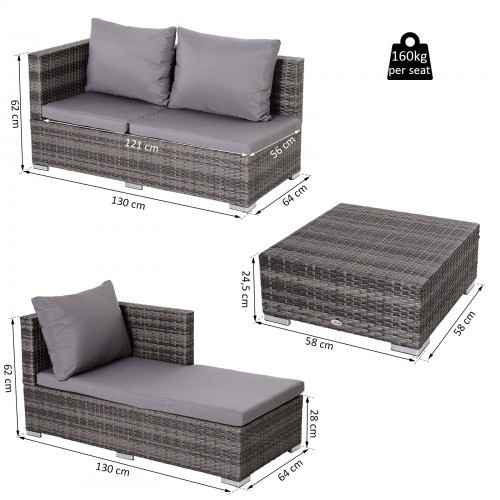 Chaise longue e mesa de jardim em rattan da Outsunny