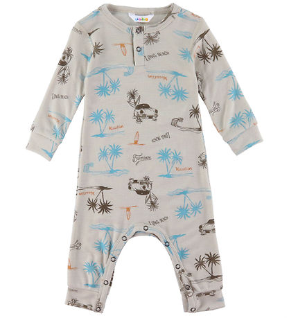 Joha Strampler - Wolle/Seide - Beige m. Print