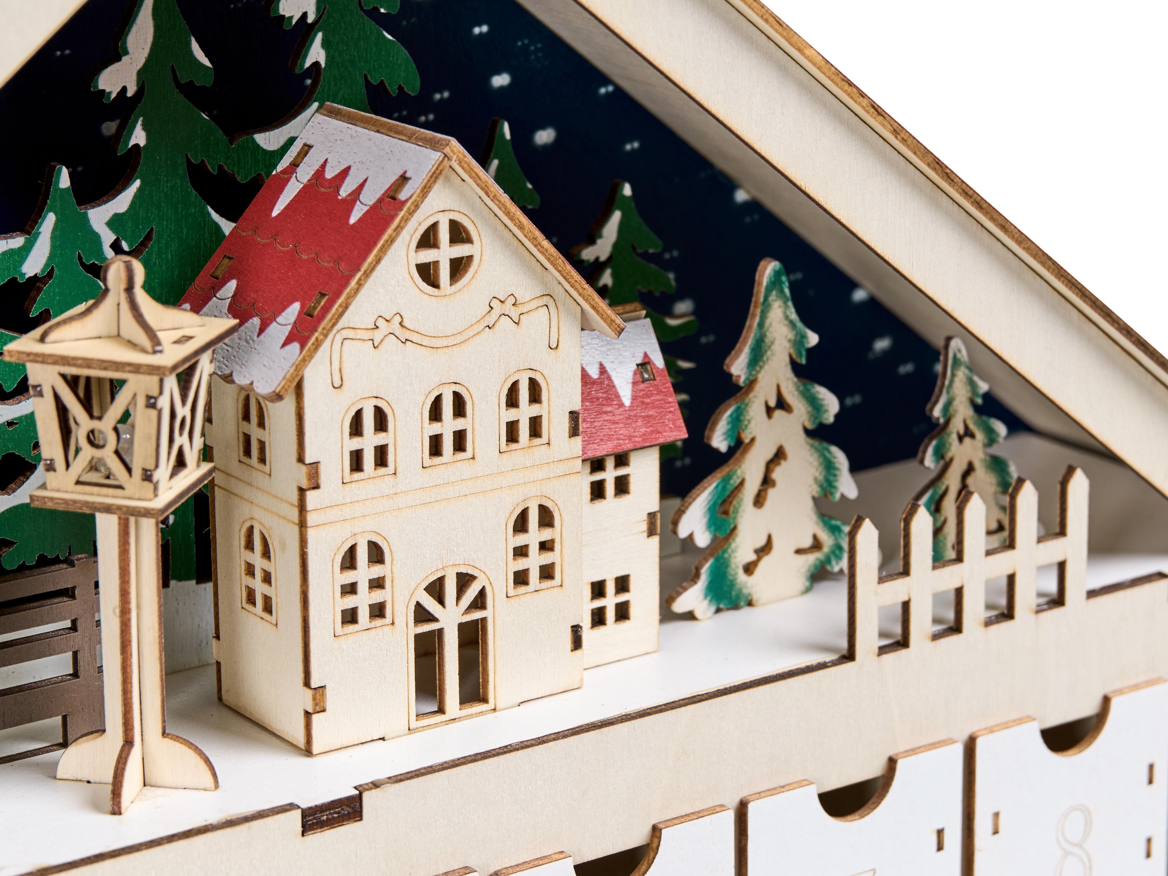 Kerstdecoratie LED NISSER Adventskalender 44 cm Lichtbruin