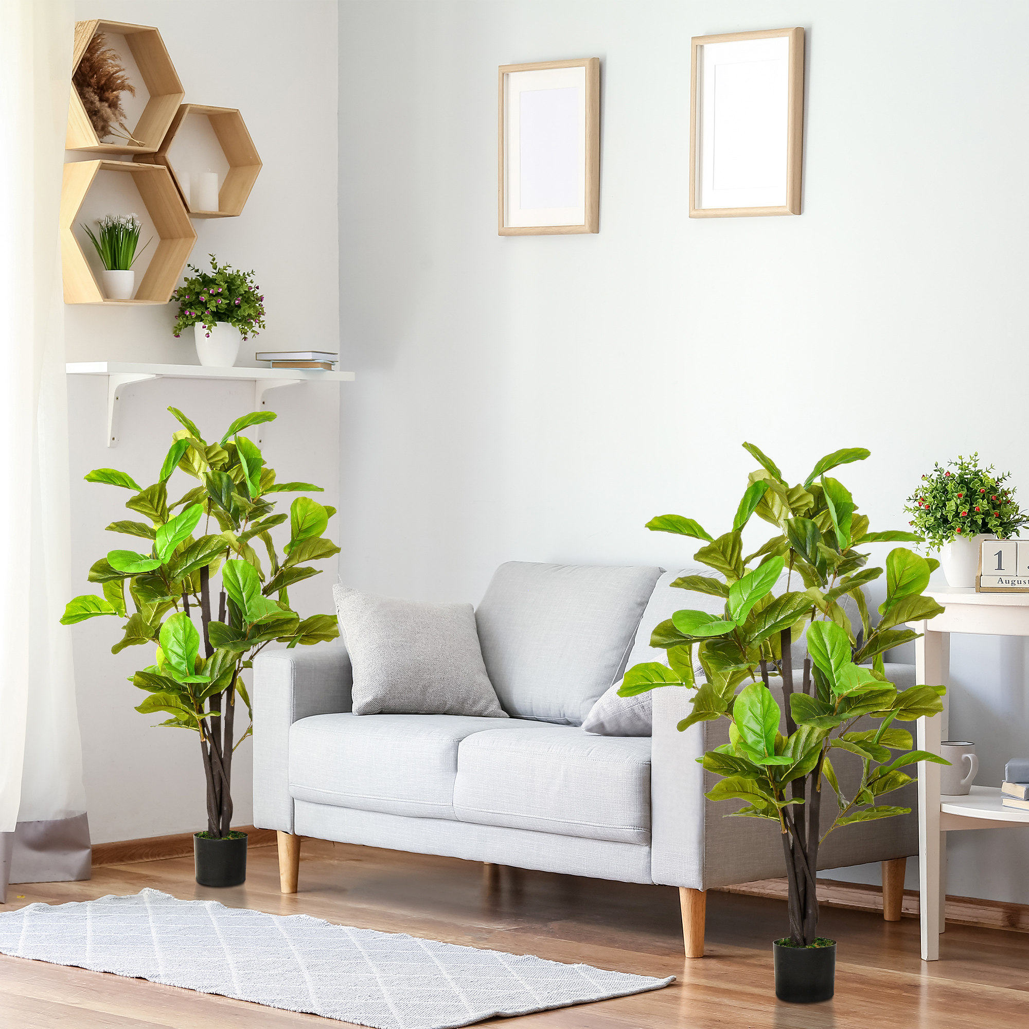 HOMCOM Ficus artificial de 130 cm com vaso - Plantas artificiais decorativas para ambientes internos e externos, como sala de estar e escritório - Verde