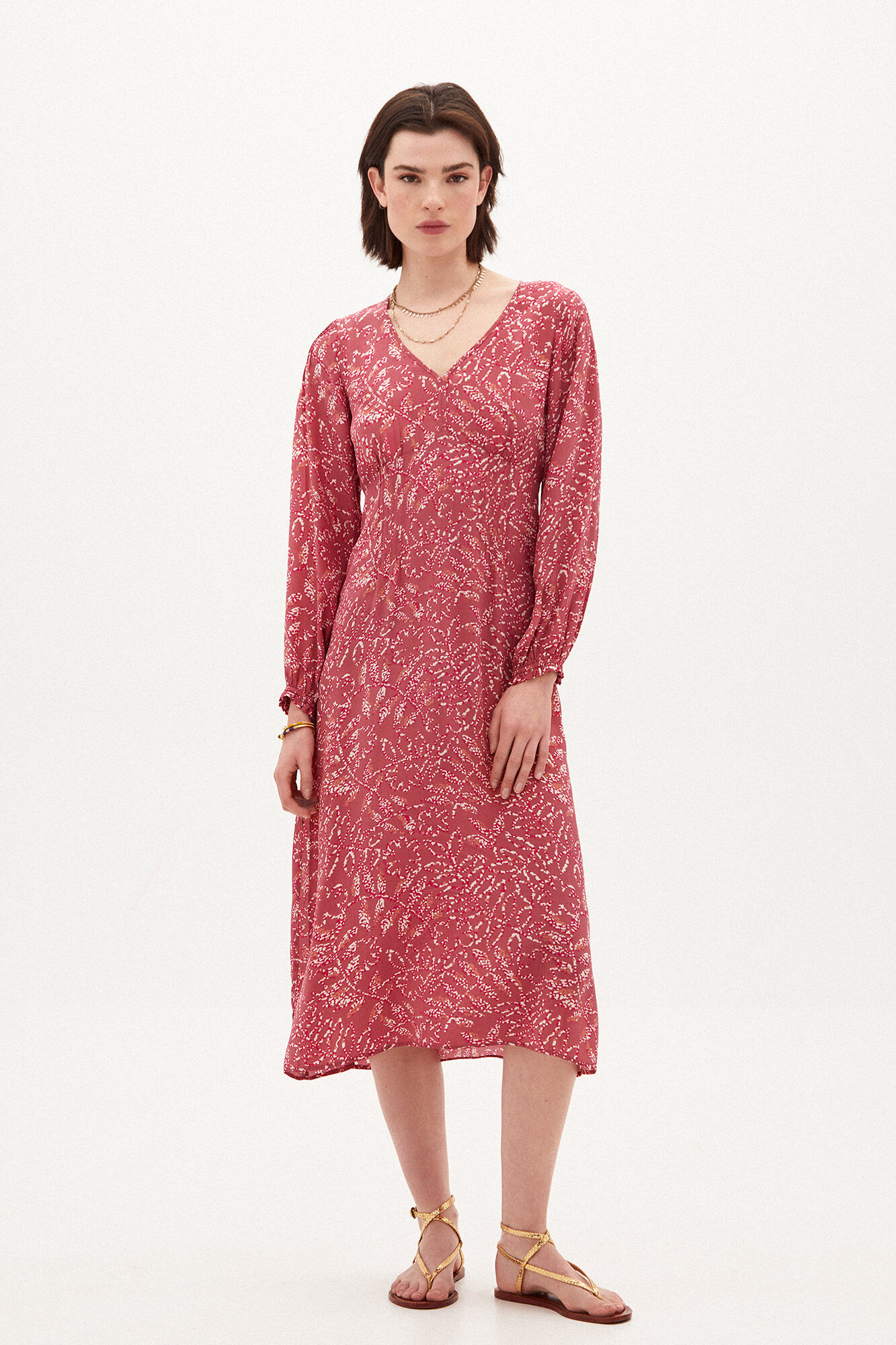 Vestido midi estampado Romina - Rosa