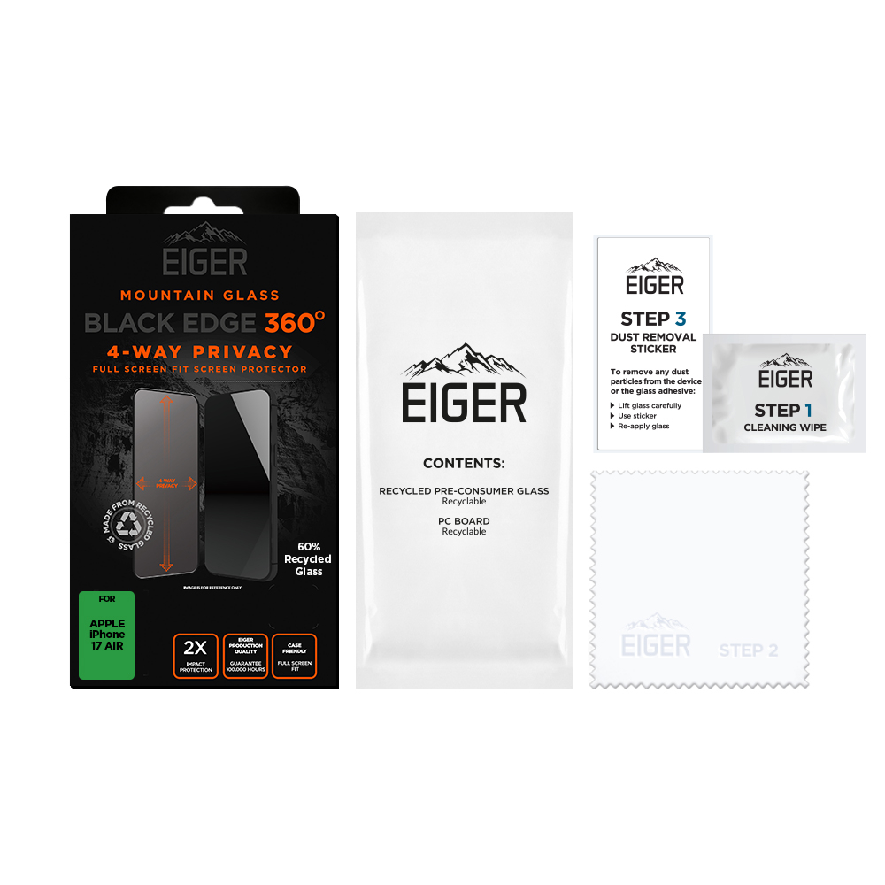 iPhone Air Mountain Glass Black Edge 360 Grad Panzerglas 3D 4-Way Privacy Displayschutz Case Friendly (EGMSP00335)
