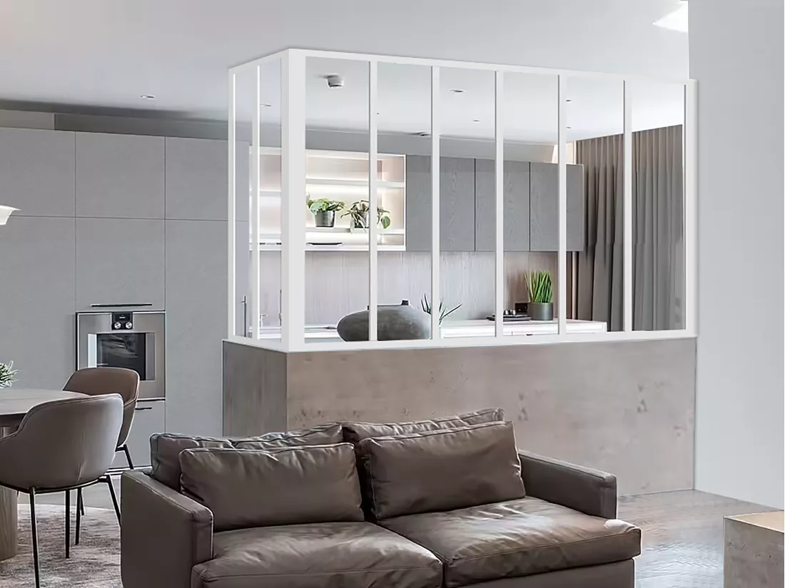 Verrière d'angle atelier en aluminium thermolaqué - L180 x L60 x H105 cm - Blanc - BAYVIEW