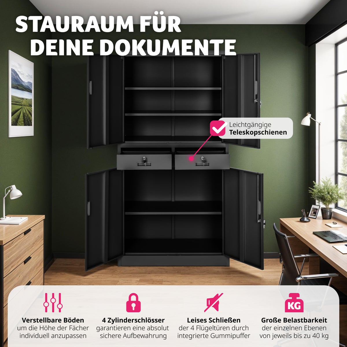 tectake archiefkast van gepoedercoat staal, 180 x 80 x 40 cm