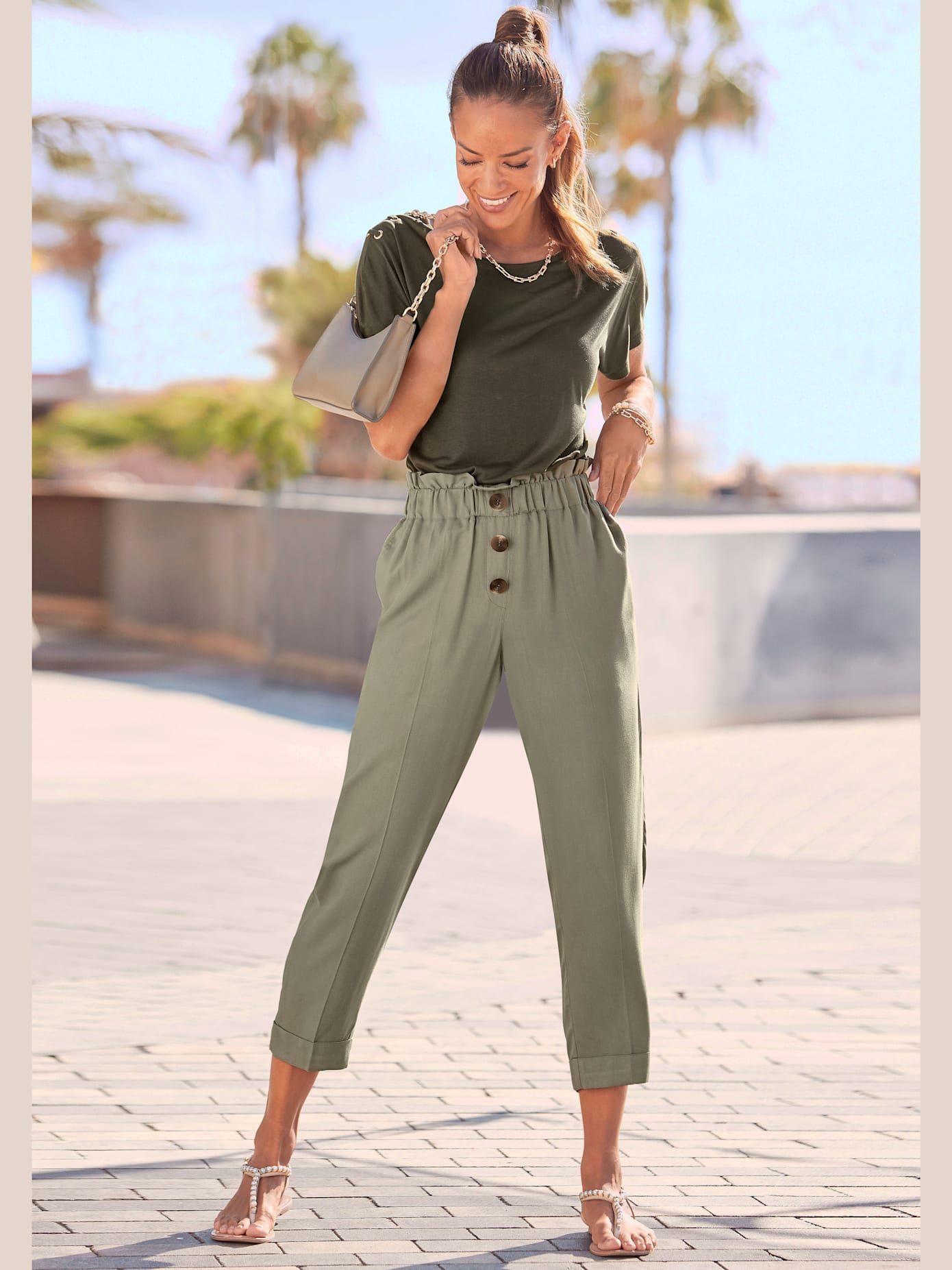 Pantalon paperbag léger avec ceinture élastique