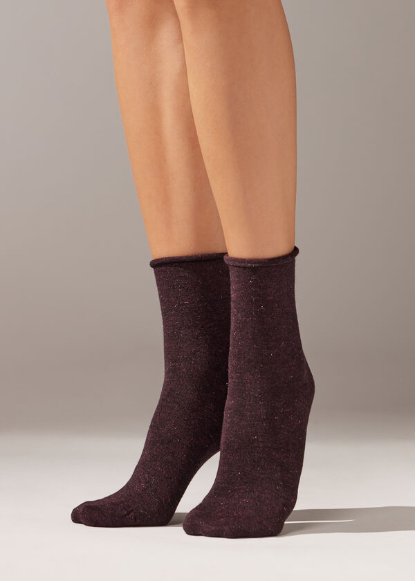 Meias curtas com glitter e cashmere