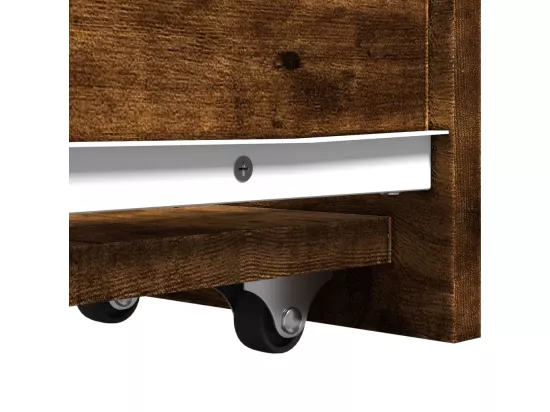 Armoire de salle de bain étroite avec roulettes chêne fumé